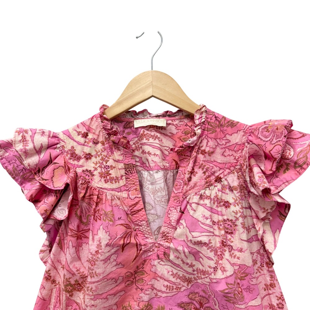 Ulla Johnson Pink Floral Paisley Ruffle Sleeve Cotton Blouse Top Pre-Fall 2022 0 - Picture 5 of 10